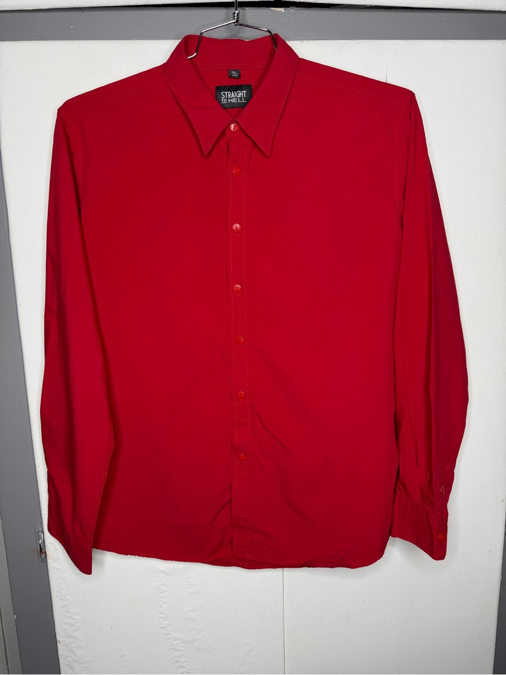 Straight to hell apparel Men Bad Seed long sleeve button up shirt size xl red